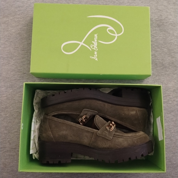 Sam Edelman Women's Taelor Chain Link Olive Suede Lug Sole Loafers Size 8M - Picture 3 of 16